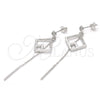 Sterling Silver Long Earring, with White Micro Pave, Polished, Rhodium Finish, 02.186.0086