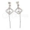 Sterling Silver Long Earring, with White Micro Pave, Polished, Rhodium Finish, 02.186.0086
