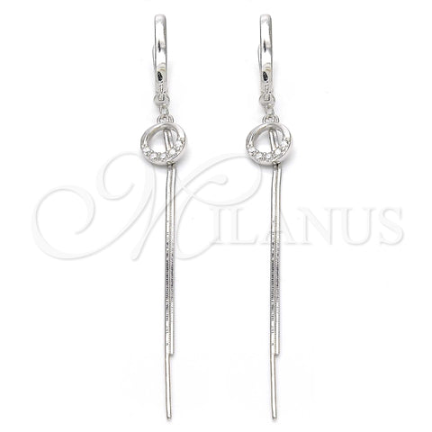 Sterling Silver Long Earring, with White Micro Pave, Polished, Rhodium Finish, 02.186.0088
