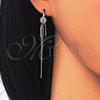 Sterling Silver Long Earring, with White Micro Pave, Polished, Rhodium Finish, 02.186.0089
