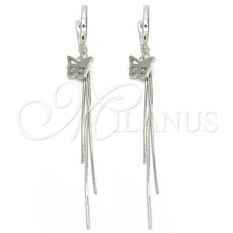 Sterling Silver Long Earring, Butterfly Design, Polished, Rhodium Finish, 02.186.0090