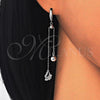 Sterling Silver Long Earring, with White Cubic Zirconia, Polished, Rhodium Finish, 02.186.0091