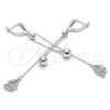 Sterling Silver Long Earring, with White Cubic Zirconia, Polished, Rhodium Finish, 02.186.0091