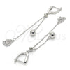 Sterling Silver Long Earring, with White Cubic Zirconia, Polished, Rhodium Finish, 02.186.0091