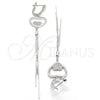 Sterling Silver Long Earring, Heart Design, with White Micro Pave, Polished, Rhodium Finish, 02.186.0094