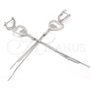 Sterling Silver Long Earring, Heart Design, with White Micro Pave, Polished, Rhodium Finish, 02.186.0094