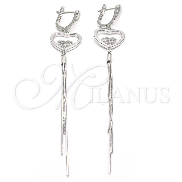 Sterling Silver Ring — Long Earring Heart Design with White Micro Pave — main product view — SKU 123374 | Plata 925 anillo — Long Earring corazón diseño with blanco Micro Pave — SKU 123374