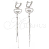 Sterling Silver Long Earring, Heart Design, with White Micro Pave, Polished, Rhodium Finish, 02.186.0094