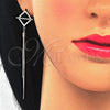 Sterling Silver Long Earring, with White Cubic Zirconia, Polished, Rhodium Finish, 02.186.0095