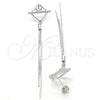 Sterling Silver Long Earring, with White Cubic Zirconia, Polished, Rhodium Finish, 02.186.0095