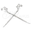 Sterling Silver Long Earring, with White Cubic Zirconia, Polished, Rhodium Finish, 02.186.0095