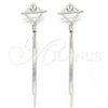 Sterling Silver Long Earring, with White Cubic Zirconia, Polished, Rhodium Finish, 02.186.0095
