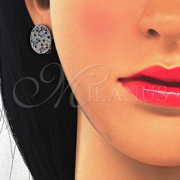 Sterling Silver Hoop Earrings — Huggie Hoop with Multicolor Cubic Zirconia Polished 02. — alternate product view — SKU 123383 | Plata 925 aretes de aro — Huggie Hoop with Multicolor Cubic Zirconia pulido 02. — SKU 123383