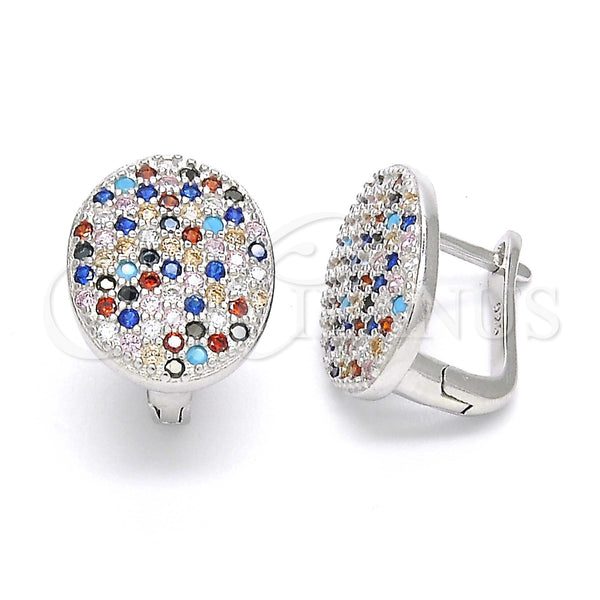 Sterling Silver Hoop Earrings — Huggie Hoop with Multicolor Cubic Zirconia Polished 02. — main product view — SKU 123383 | Plata 925 aretes de aro — Huggie Hoop with Multicolor Cubic Zirconia pulido 02. — SKU 123383