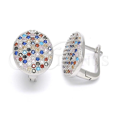 Sterling Silver Huggie Hoop, with Multicolor Cubic Zirconia, Polished, Rhodium Finish, 02.186.0102.12