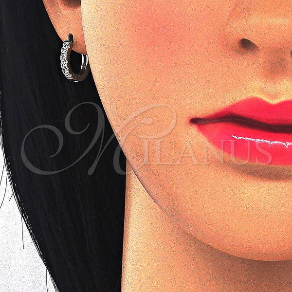 Sterling Silver Hoop Earrings — Huggie Hoop with White Cubic Zirconia Polished 02. — alternate product view — SKU 123386 | Plata 925 aretes de aro — Huggie Hoop with blanco Cubic Zirconia pulido 02. — SKU 123386