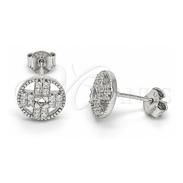 Sterling Silver Stud Earring, with White Cubic Zirconia, Polished, Rhodium Finish, 02.186.0106