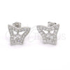 Sterling Silver Stud Earring, Butterfly Design, with White Cubic Zirconia, Polished, Rhodium Finish, 02.186.0108