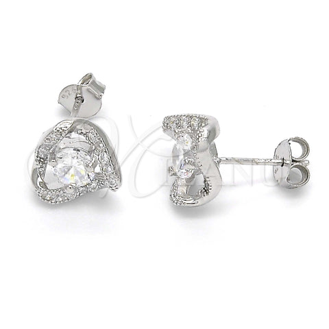 Sterling Silver Stud Earring, with White Cubic Zirconia, Polished, Rhodium Finish, 02.186.0109