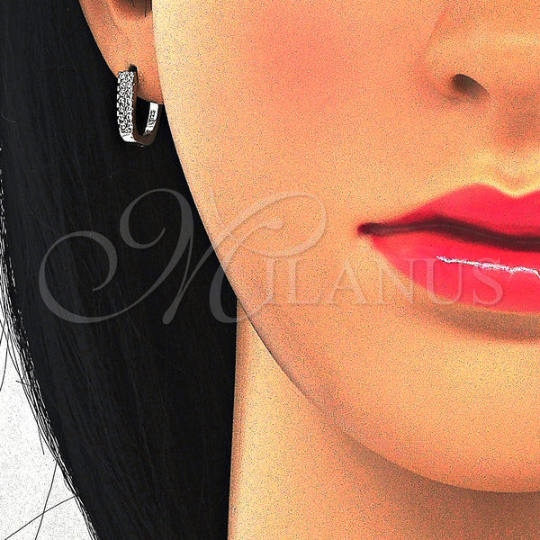 Sterling Silver Hoop Earrings — Huggie Hoop with White Micro Pave Polished 02. — alternate product view — SKU 123391 | Plata 925 aretes de aro — Huggie Hoop with blanco Micro Pave pulido 02. — SKU 123391