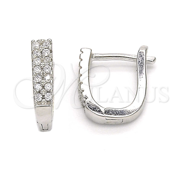 Sterling Silver Hoop Earrings — Huggie Hoop with White Micro Pave Polished 02. — main product view — SKU 123391 | Plata 925 aretes de aro — Huggie Hoop with blanco Micro Pave pulido 02. — SKU 123391