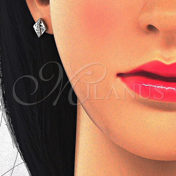 Sterling Silver Ring — Stud Earring with White Micro Pave Polished 02. — alternate product view — SKU 123393 | Plata 925 anillo — Stud Earring with blanco Micro Pave pulido 02. — SKU 123393