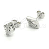 Sterling Silver Stud Earring, with White Micro Pave, Polished, Rhodium Finish, 02.186.0112