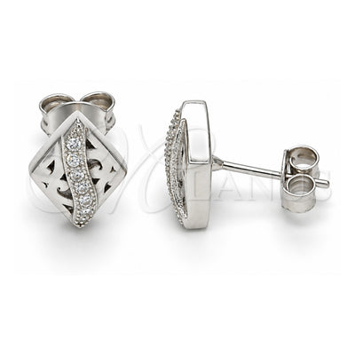 Sterling Silver Stud Earring, with White Micro Pave, Polished, Rhodium Finish, 02.186.0112