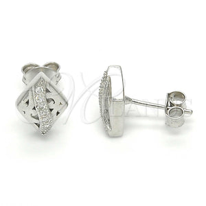 Sterling Silver Ring — Stud Earring with White Micro Pave Polished 02. — main product view — SKU 123393 | Plata 925 anillo — Stud Earring with blanco Micro Pave pulido 02. — SKU 123393