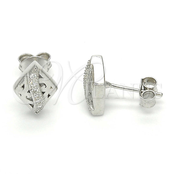 Sterling Silver Ring — Stud Earring with White Micro Pave Polished 02. — main product view — SKU 123393 | Plata 925 anillo — Stud Earring with blanco Micro Pave pulido 02. — SKU 123393