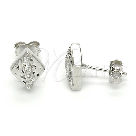 Sterling Silver Stud Earring, with White Micro Pave, Polished, Rhodium Finish, 02.186.0112