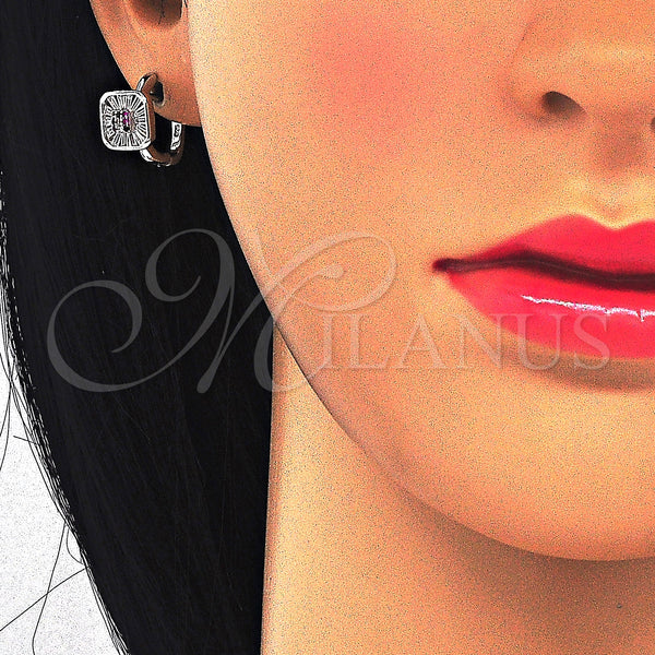 Sterling Silver Hoop Earrings — Huggie Hoop with Multicolor Cubic Zirconia Polished 02. — alternate product view — SKU 123397 | Plata 925 aretes de aro — Huggie Hoop with Multicolor Cubic Zirconia pulido 02. — SKU 123397