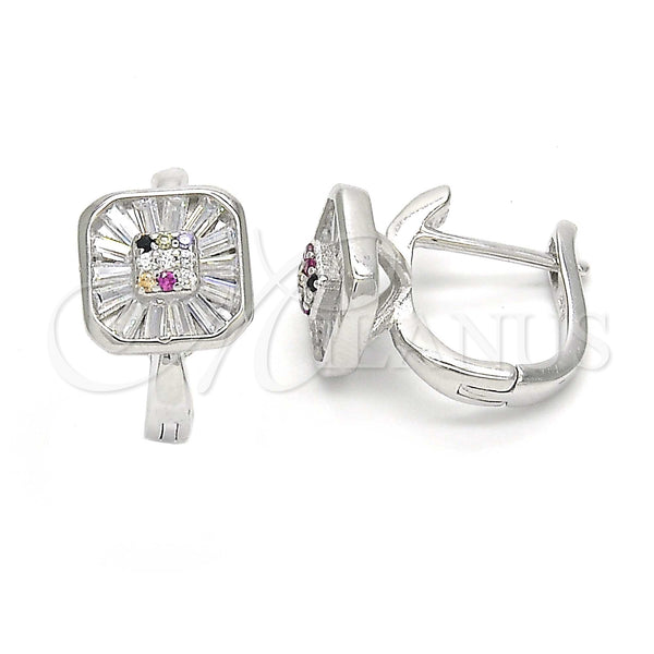 Sterling Silver Hoop Earrings — Huggie Hoop with Multicolor Cubic Zirconia Polished 02. — main product view — SKU 123397 | Plata 925 aretes de aro — Huggie Hoop with Multicolor Cubic Zirconia pulido 02. — SKU 123397