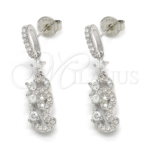 Sterling Silver Dangle Earring, with White Cubic Zirconia and White Crystal, Polished, Rhodium Finish, 02.186.0117