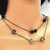 Oro Laminado Fancy Necklace, Gold Filled Style with Black Crystal, Polished, Golden Finish, 04.321.0023.32 (01 MM Thickness, 32 Inches Length)