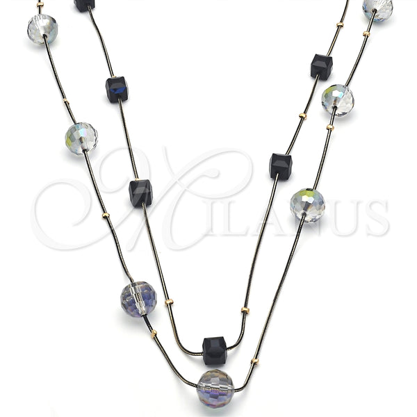 Oro Laminado Fancy Necklace, Gold Filled Style with Black Crystal, Polished, Golden Finish, 04.321.0023.32 (01 MM Thickness, 32 Inches Length)