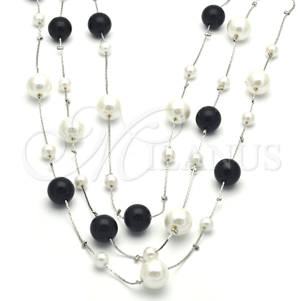 Rhodium Gold Filled Fancy Necklace, with Black Pearl, Polished, Rhodium Finish, 04.321.0025.3.30 (01 MM Thickness, 30 Inches Length)