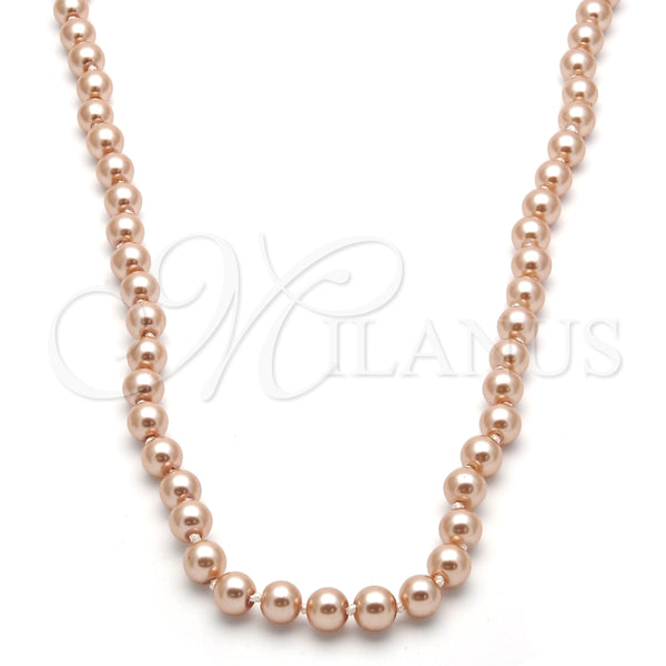 Oro Laminado Fancy Necklace, Gold Filled Style with Rose Pearl, Polished, Raw, 04.321.0027.3.60 (08 MM Thickness, 60 Inches Length)