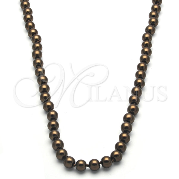 Oro Laminado Fancy Necklace, Gold Filled Style with Dark Brown Pearl, Polished, Raw, 04.321.0027.4.60 (08 MM Thickness, 60 Inches Length)