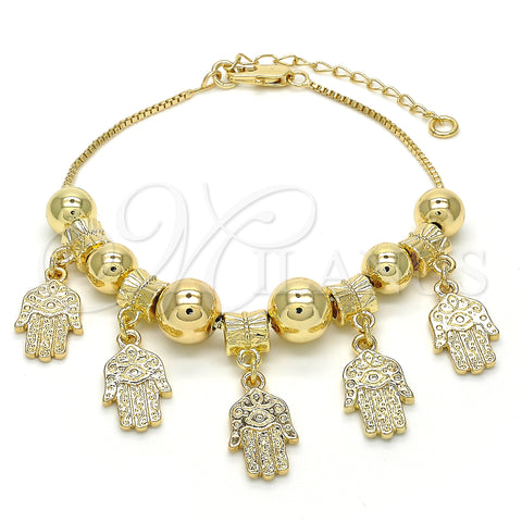 Oro Laminado Charm Bracelet, Gold Filled Style Hand of God Design, Polished, Golden Finish, 03.63.1923.08 (01 MM Thickness, 8 Inches Length)