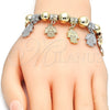 Oro Laminado Charm Bracelet, Gold Filled Style Hand of God Design, Polished, Tricolor, 03.63.1923.1.08 (01 MM Thickness, 8 Inches Length)