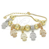 Oro Laminado Charm Bracelet, Gold Filled Style Hand of God Design, Polished, Tricolor, 03.63.1923.1.08 (01 MM Thickness, 8 Inches Length)