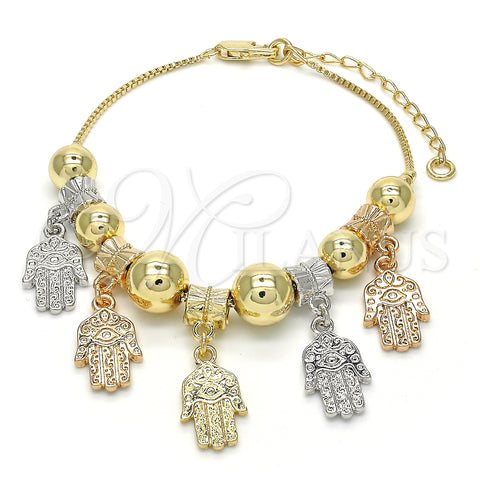 Oro Laminado Charm Bracelet, Gold Filled Style Hand of God Design, Polished, Tricolor, 03.63.1923.1.08 (01 MM Thickness, 8 Inches Length)