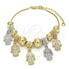 Oro Laminado Charm Bracelet, Gold Filled Style Hand of God Design, Polished, Tricolor, 03.63.1923.1.08 (01 MM Thickness, 8 Inches Length)