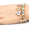 Oro Laminado Charm Bracelet, Gold Filled Style Heart and Cross Design, Polished, Tricolor, 03.63.1924.1.08 (01 MM Thickness, 8 Inches Length)