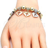 Oro Laminado Charm Bracelet, Gold Filled Style Heart and Cross Design, Polished, Tricolor, 03.63.1924.1.08 (01 MM Thickness, 8 Inches Length)