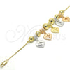 Oro Laminado Charm Bracelet, Gold Filled Style Heart and Cross Design, Polished, Tricolor, 03.63.1924.1.08 (01 MM Thickness, 8 Inches Length)