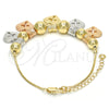 Oro Laminado Charm Bracelet, Gold Filled Style Heart and Cross Design, Polished, Tricolor, 03.63.1924.1.08 (01 MM Thickness, 8 Inches Length)