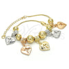 Oro Laminado Charm Bracelet, Gold Filled Style Heart and Cross Design, Polished, Tricolor, 03.63.1924.1.08 (01 MM Thickness, 8 Inches Length)