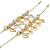 Oro Laminado Charm Bracelet, Gold Filled Style Heart and Cross Design, Polished, Tricolor, 03.63.1924.1.08 (01 MM Thickness, 8 Inches Length)